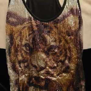 Tiger bling sequin tank top small
